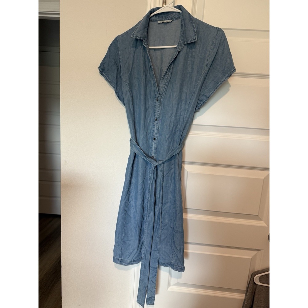 Love Tree Denim Dress Women's Large Blue Belted Cinched Waist Front Button